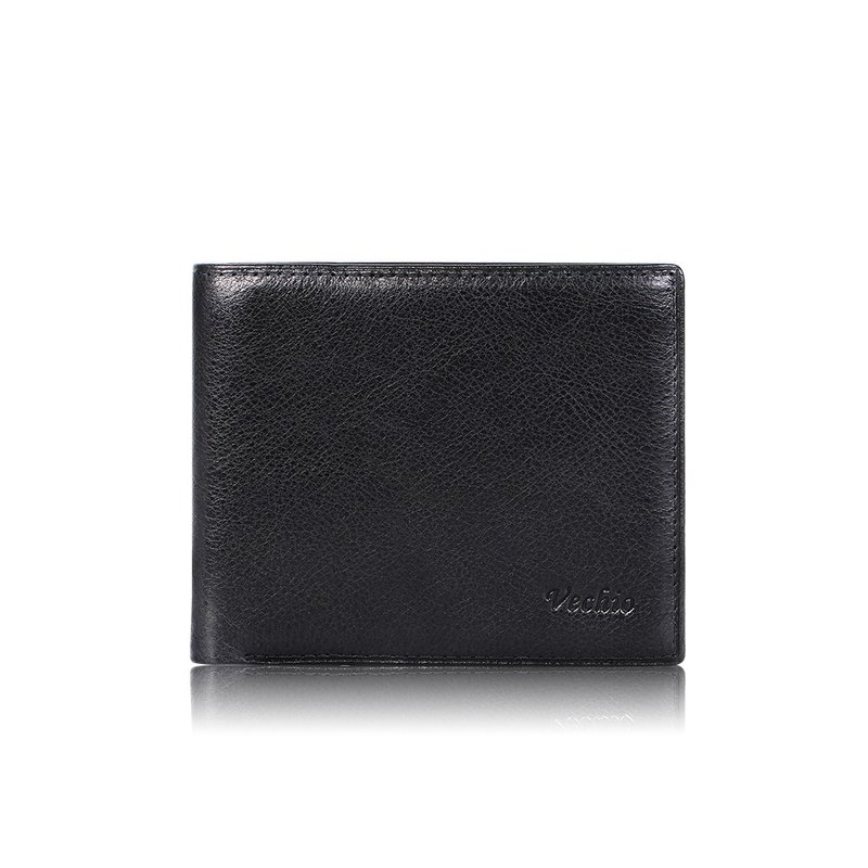 [Free upgrade gift packaging] Perseverance 9 Card Center Flip Transparent Window Wallet - Black/VE048W00 - กระเป๋าสตางค์ - หนังแท้ สีดำ