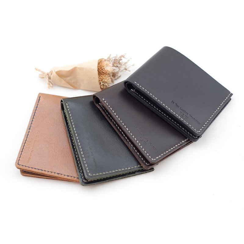 Be Two ∣ classic short clip wallet cowhide leather wrapper male hand stitching multi-card layer - Wallets - Genuine Leather Brown