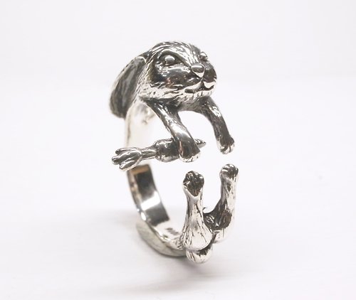 二毛銀（Nimou Jewelry） 二毛銀【動物系列─抱著胡蘿蔔的兔子-環抱戒指】銀
