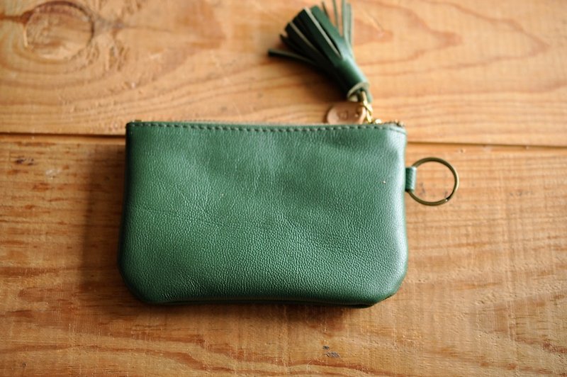 CC09　羊拉拉鑰匙零錢包-森林綠 - 零錢包/小錢包 - 真皮 綠色