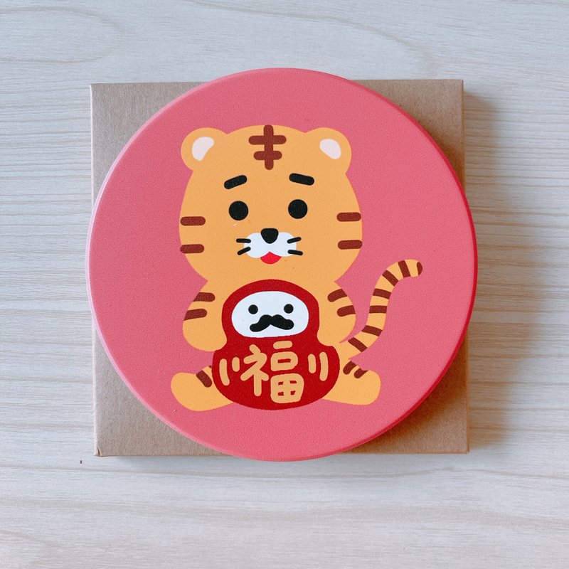 Year of the Tiger round absorbent coaster - Coasters - Porcelain White