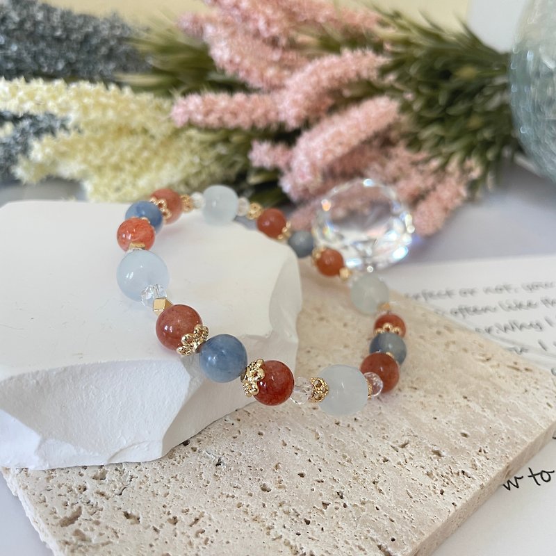 Helios 14K Gold Pack Crystal Design Gold Sun Aquamarine Stone Valentine's Day Gift Love - Bracelets - Crystal Multicolor