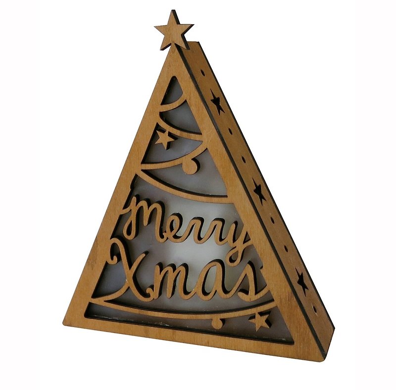 【Japan Decole】 Christmas limited edition ★ wooden Christmas tree modeling LED light box - โคมไฟ - ไม้ สีนำ้ตาล