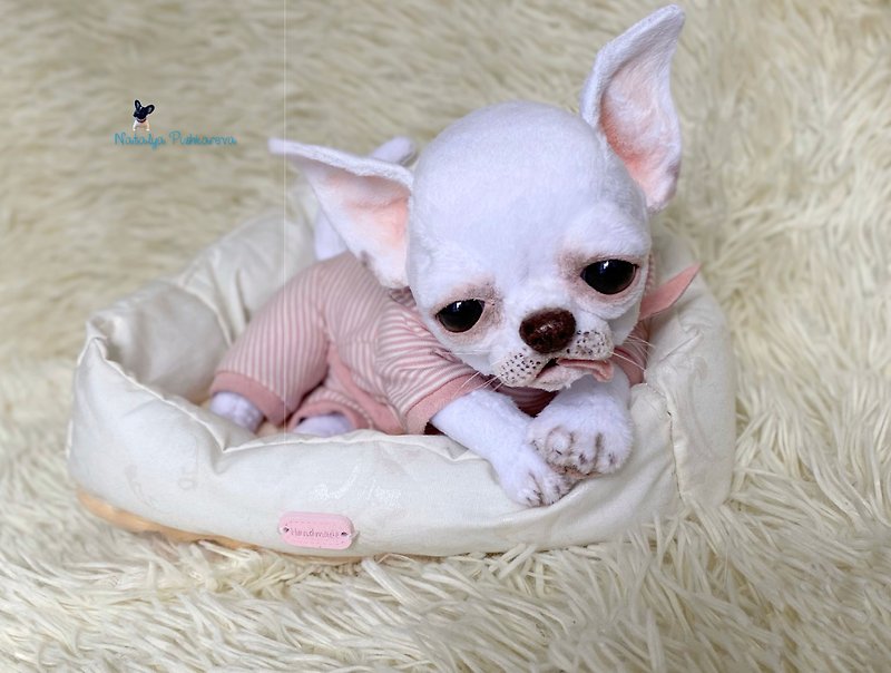 吉娃娃小狗现实玩具 - 玩偶/公仔 - 聚酯纖維 白色