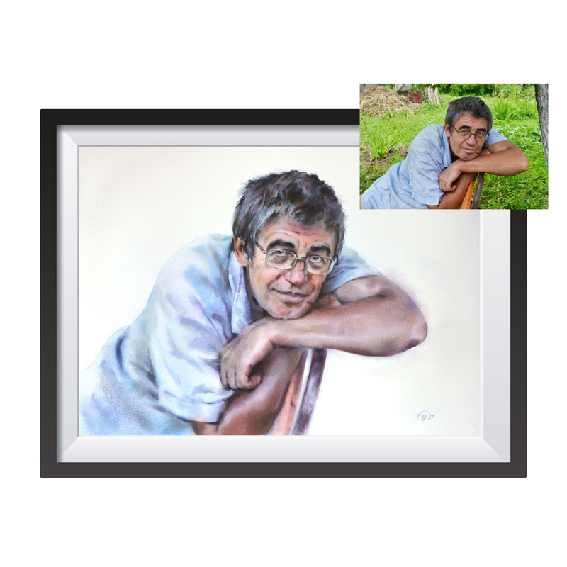 Custom original watercolor portrait painting by artist Irina Zhunaeva - 似顏繪/客製畫 - 紙 多色
