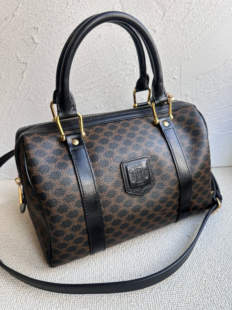 中古包 Vintage Celine 黑花波士頓包小號 - 手提包/手提袋 - 防水材質 黑色