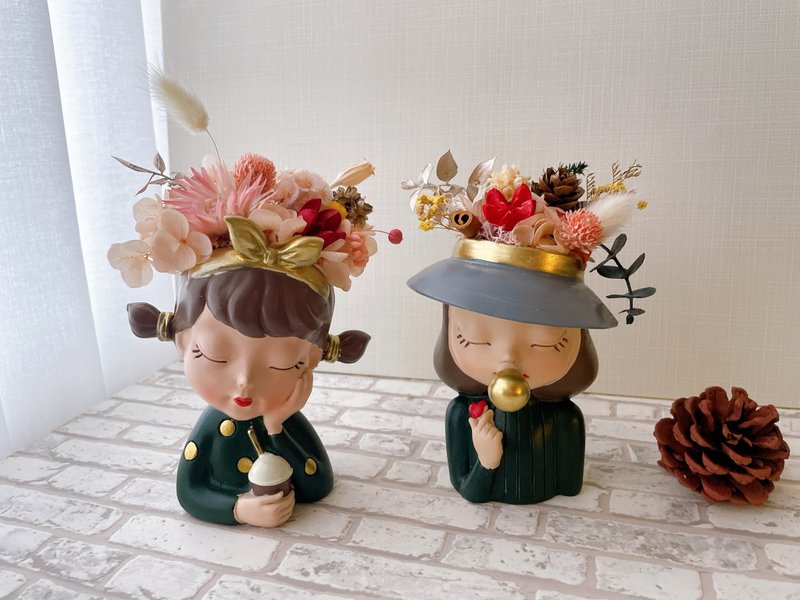 Miss. Flower Puzzle Flower Elf Table Flower Pot Flower Modern Girl - ช่อดอกไม้แห้ง - พืช/ดอกไม้ สีเขียว