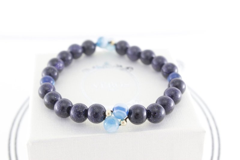 Blue sky blue sand Stone bracelet - สร้อยข้อมือ - เครื่องเพชรพลอย สีน้ำเงิน