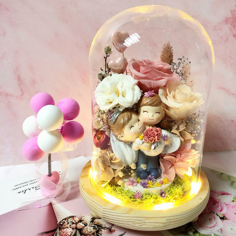 結婚永生花夜燈玻璃盅新婚賀禮/結婚禮物 - 乾燥花/永生花 - 植物．花 