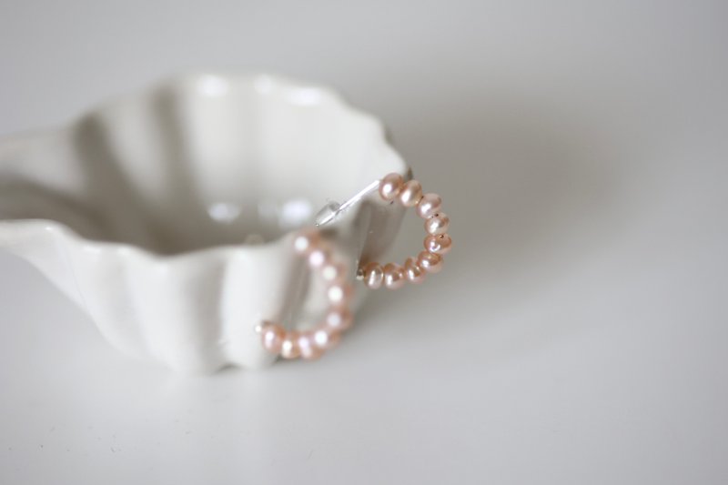 Pearl small hoop sterling silver earrings - Earrings & Clip-ons - Pearl Pink