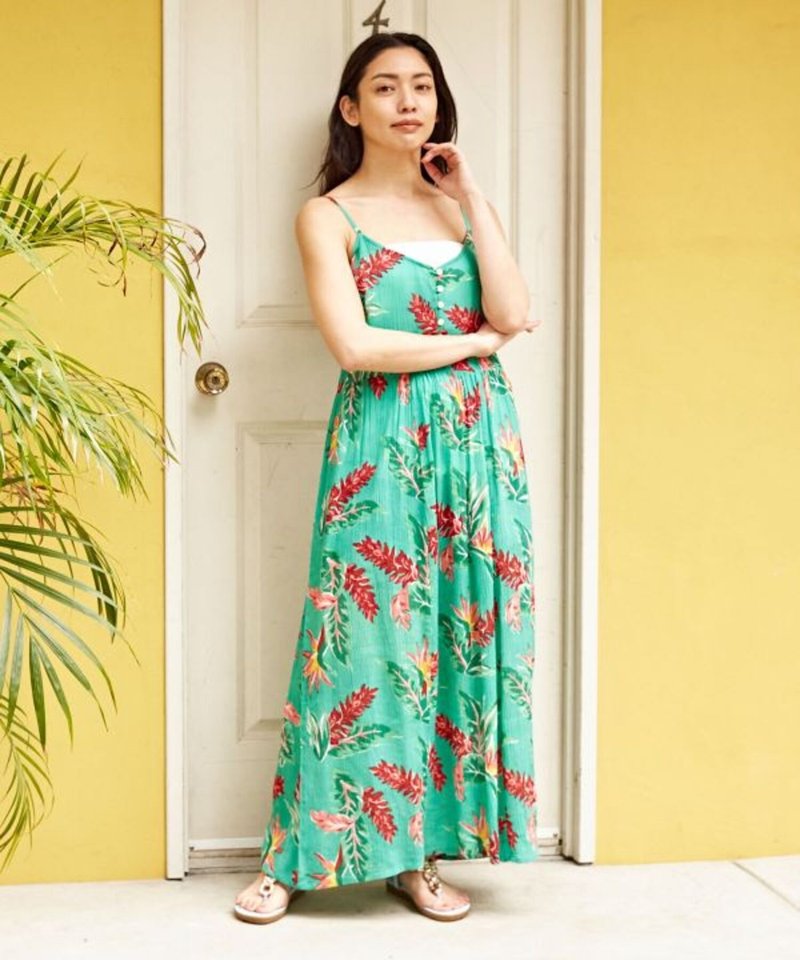 [Popular pre-order] Smooth and colorful Hawaiian camisole dress (5 colors) 4IA-2202 - ชุดเดรส - วัสดุอื่นๆ 