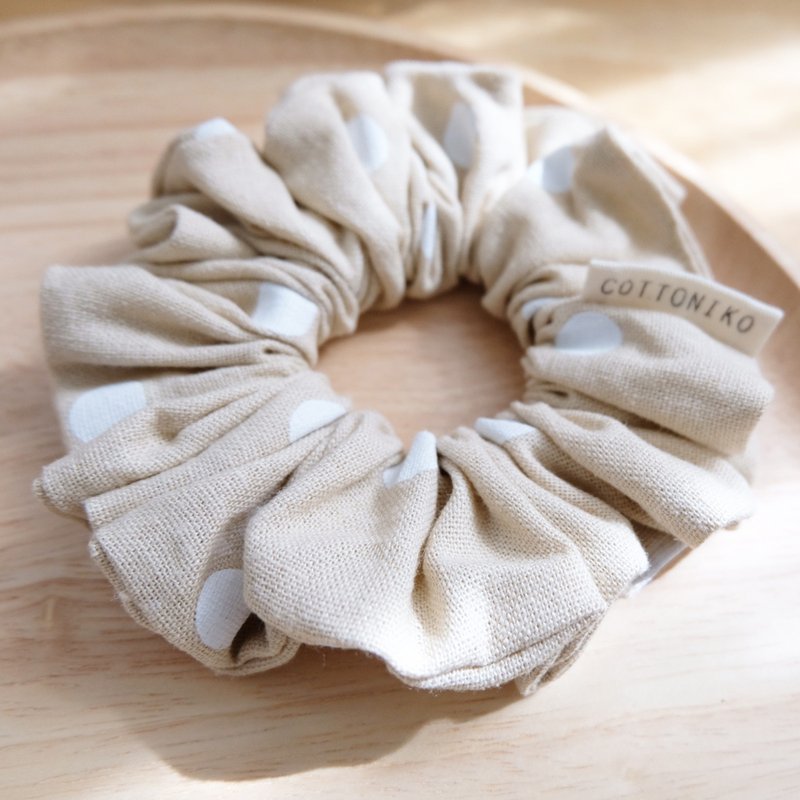 Handmade Hair Scrunchies / Polka Dot Beige - Hair Accessories - Linen Khaki