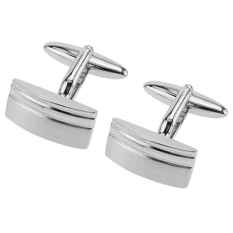 Shiny and Brushed Rhodium Curved Plain Cufflinks - Cuff Links - Other Metals Silver