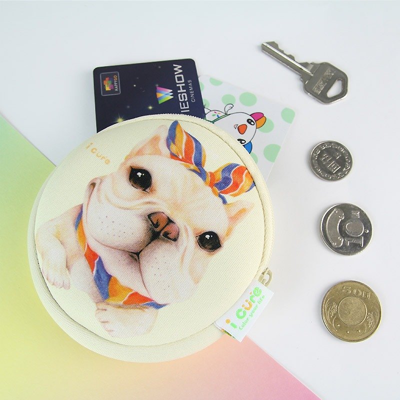 i money white coin purse hand-painted style-H5. Hair band method to fight the dog - กระเป๋าใส่เหรียญ - วัสดุกันนำ้ สีเหลือง