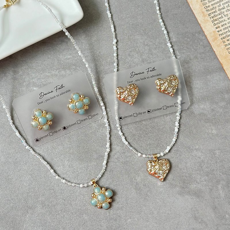 数珠と米ボタンのネックレス - ネックレス - 宝石 ゴールド