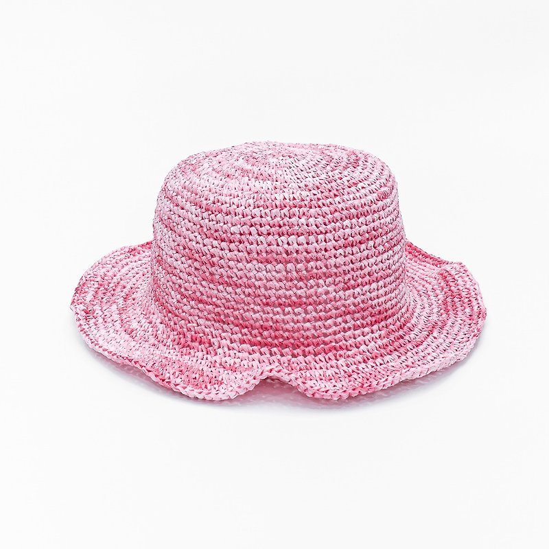 Bodhiyamas- 手工編織兒粉紅漸層色荷葉捲邊圓帽－The Bud - 帽子 - 紙 粉紅色