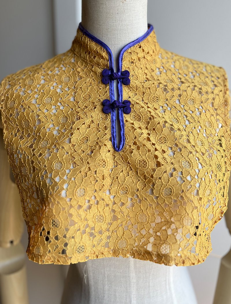 4月19日20時から再販開始アイテム　レースチャイナカラーつけ衿　/　オーキッド - 旗袍 - 聚酯纖維 黃色