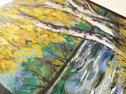 パステル画 山と川の風景　絵27✖️24 パステル画#3『笹山公園の桜と可也山』Pastel Painting 風景画