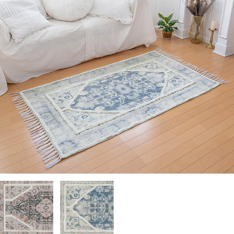 [Pre-order] Indian-made retro-style tassel tufted carpet - L - Rugs & Floor Mats - Cotton & Hemp Blue