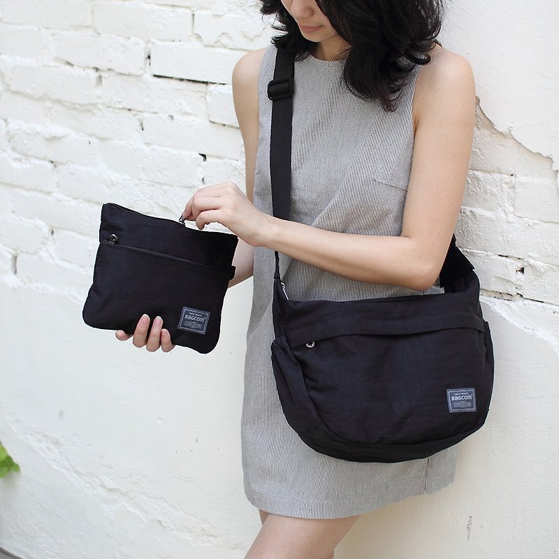 Chloe Double Compartment Shoulder Bag-Black_100423 - กระเป๋าแมสเซนเจอร์ - เส้นใยสังเคราะห์ สีดำ
