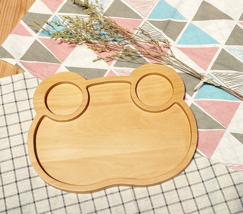 Cute animal dinner plate made of logs-frog type - จานเล็ก - ไม้ สีนำ้ตาล
