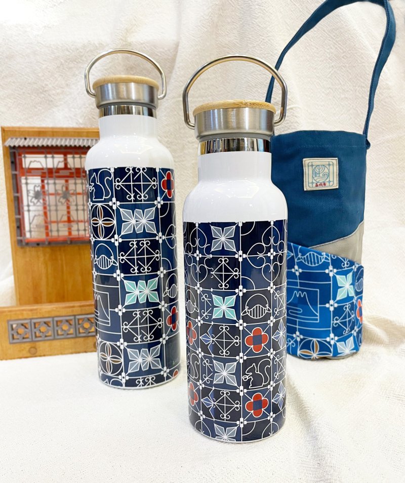 【Senzhihai】Iron window flower milk bottle thermos 750ml/600ml (spot + pre-order) - กระบอกน้ำร้อน - สแตนเลส สีน้ำเงิน