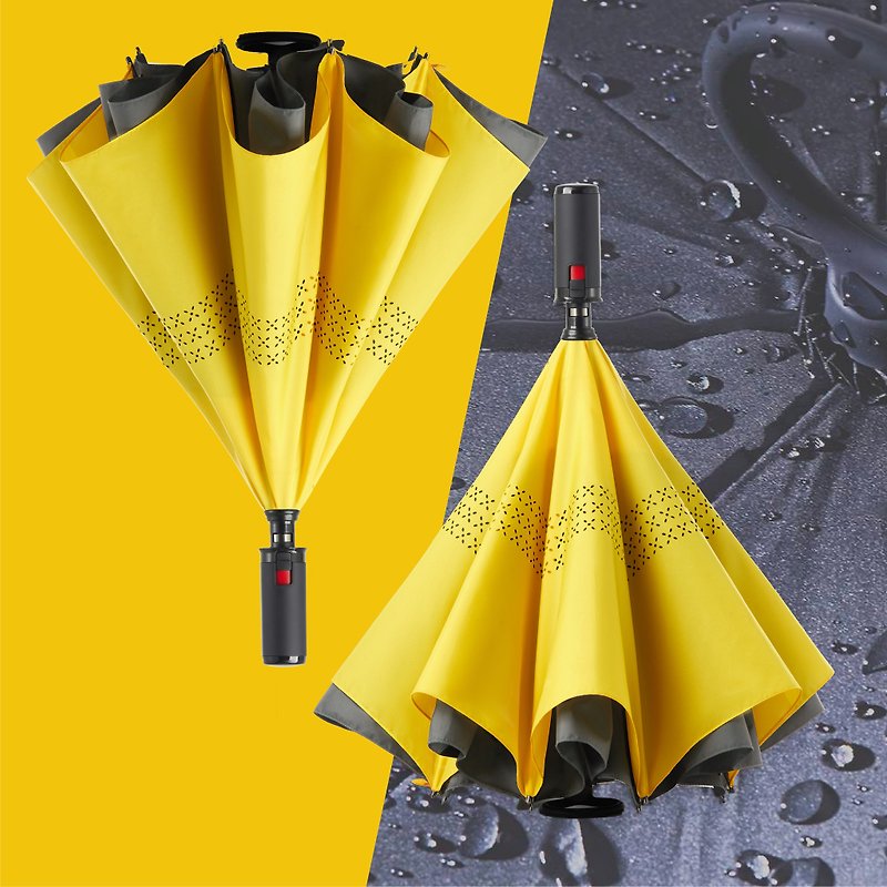 Super hot-selling [reverse umbrella - gray surface and yellow bottom] quick-folding umbrella, rain-proof, wind-proof and splash-proof large umbrella surface - ร่ม - วัสดุกันนำ้ สีเทา