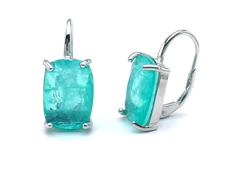 Paraiba Tourmaline Earrings, Elegant Paraiba Tourmaline Silver Earrings - Earrings & Clip-ons - Other Metals Silver