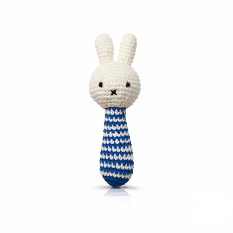 手工製 Miffy 米飛兔手握響鈴【藍白條紋+鈴鐺】 - 寶寶/兒童玩具/玩偶 - 棉．麻 多色