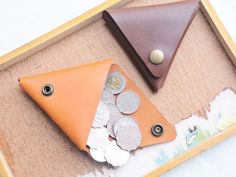 [Classic Triangle Coin Purse] Leather DIY Material Bag Simple and Practical Loose Paper Bag Lettering Gift - เครื่องหนัง - หนังแท้ สีนำ้ตาล