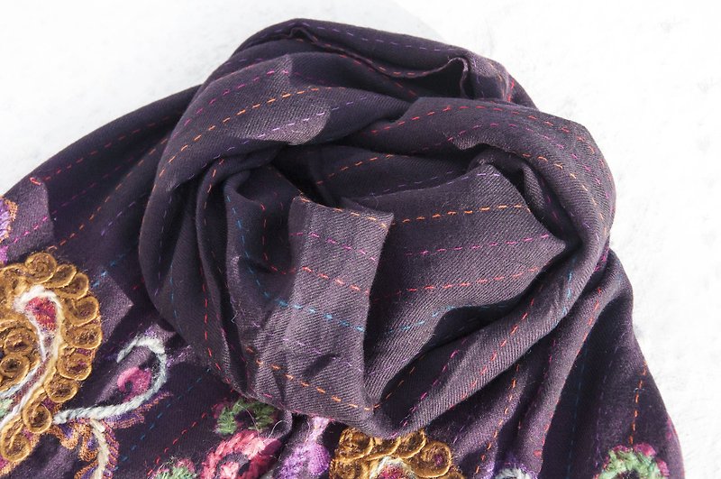 Hand-knitted Scarf Knitted Scarf Warm Blanket Cashmere Blanket Embroidered Blanket Poached Wool Shawl/Knitted Scarf/Embroidered Scarf/Cashmere Shawl/Cashmere-Flower - Knit Scarves & Wraps - Wool Multicolor