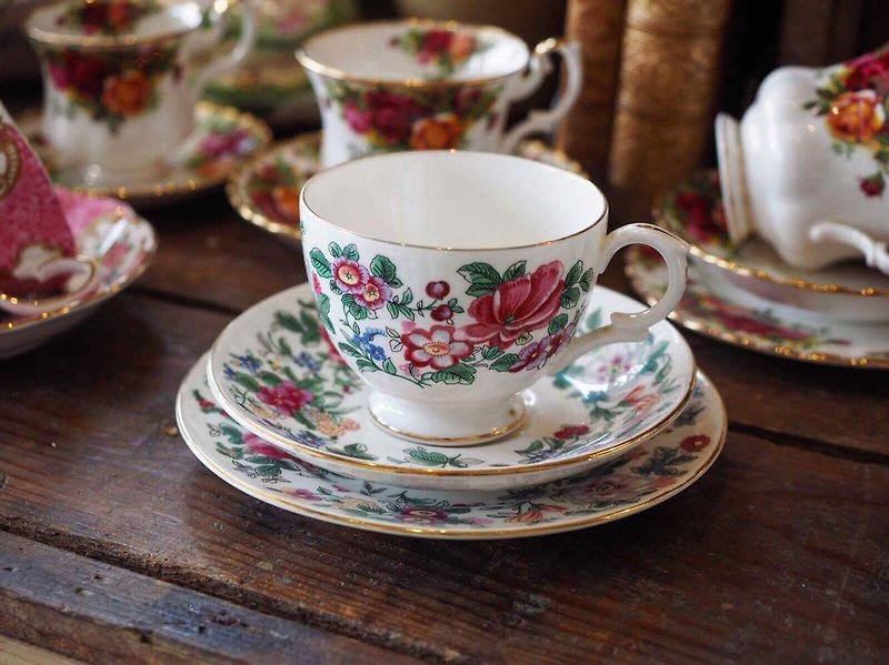 Mother 's Day gift English antique factory staffordshire coffee cup group + snack plate - แก้วมัค/แก้วกาแฟ - เครื่องลายคราม 