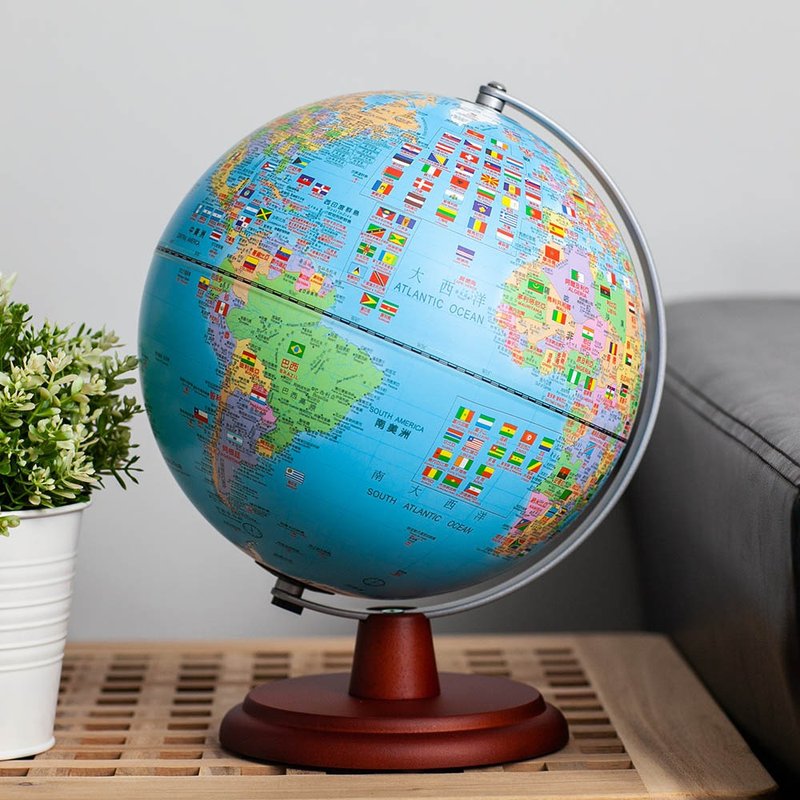 SkyGlobe 10-inch National Flag Version Wooden Base / Talking Globe (Chinese and English)-LED - ของวางตกแต่ง - พลาสติก สีน้ำเงิน