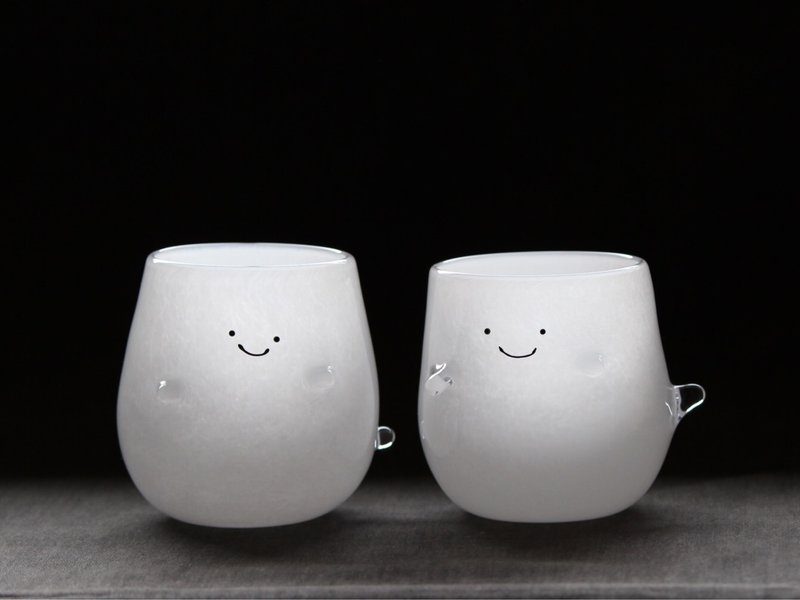 Ghost Glasses [White, 2 pieces] Wooden box, Mizuhiki wrapping - Cups - Glass 