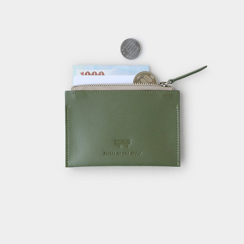double mini wallet : olive green - กระเป๋าสตางค์ - หนังแท้ สีเขียว