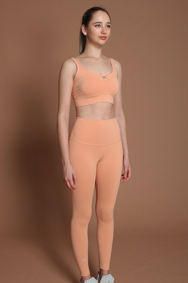 No slidingdown經典高腰緊身長褲24吋@breathm-蜜桃粉橘 - 瑜珈服/瑜珈褲 - 聚酯纖維 橘色