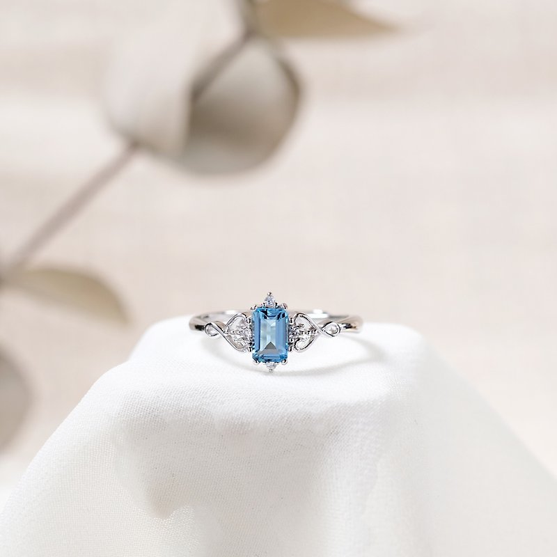 瑞士藍托帕石 Topaz 925純銀 戒指 爪鑲雙心可愛 11月誕生石 - 戒指 - 純銀 藍色