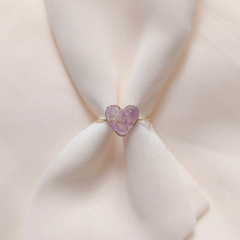 Petit Heart Ring Natural Stone Heart Ring NO.07 (Amethyst, Free Size) - General Rings - Stone Purple