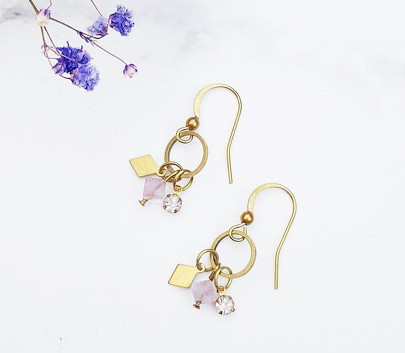 <Geometric Love> Ziying light Stone Bronze earrings jewelry Mother's Day Valentine's Day birthday gift - ต่างหู - โลหะ สีม่วง