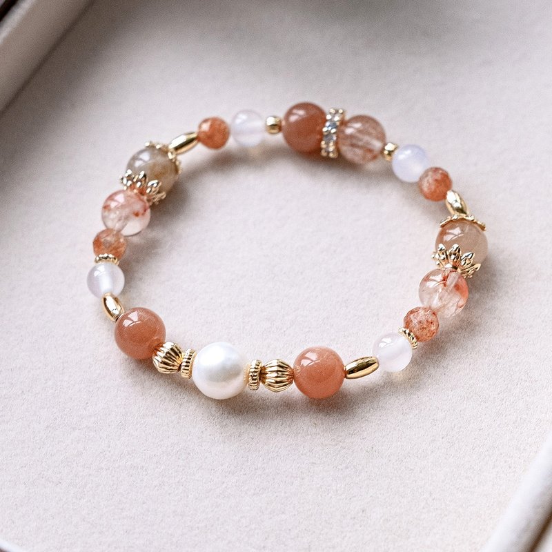 Feast of the sun. Gold Sun Red Gum Flower Freshwater Pearl 14K Gold Bracelet. Recruiting people/Positive and optimistic - Bracelets - Crystal Orange