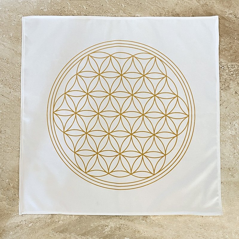 Flower of Life Crystal Array Tablecloth/Tarot Tablecloth/Ceremony Tablecloth/Altar Cloth - Posters - Polyester White