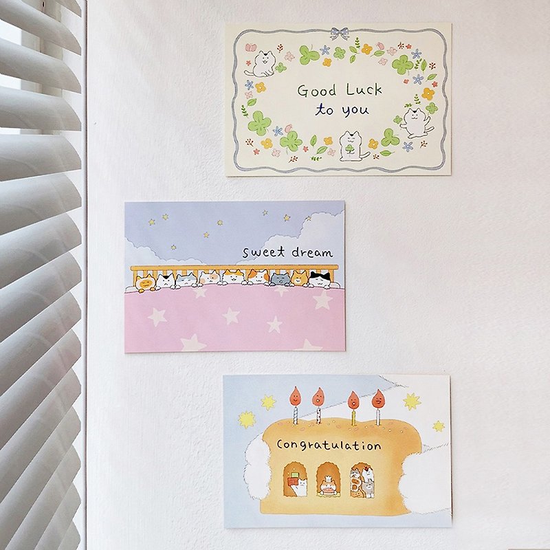 Cat Illust Post Card - 3type - Cards & Postcards - Paper Pink