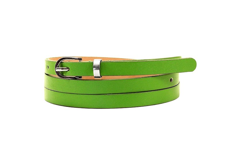 Light green women's belt, green dress belt, green skinny belt, thin leather belt - เข็มขัด - หนังแท้ สีเขียว