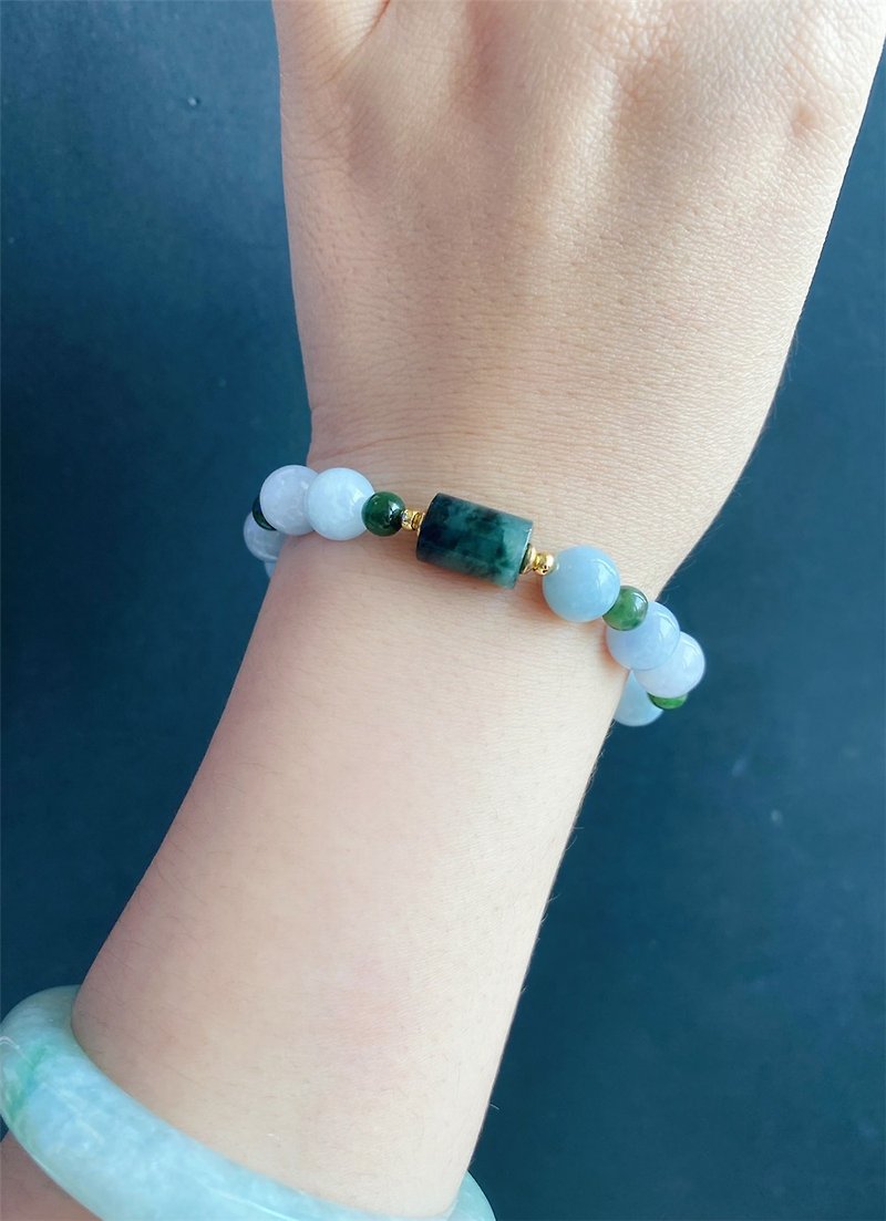 [Sold] Natural Burmese Jade Design Floating Flower Passepartout Bracelet Gift Mother’s Day - Bracelets - Jade Green