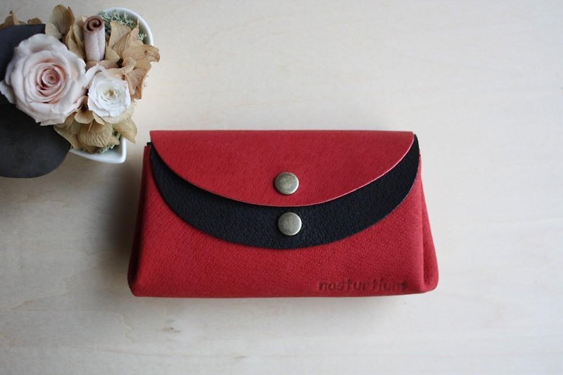 Small pigskin wallet red x black - กระเป๋าสตางค์ - หนังแท้ สีแดง