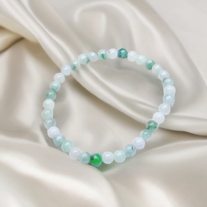 【Good Luck】Bing Waxy Floating Flower Jade Bracelet | Natural Burmese Jade Jade A - สร้อยข้อมือ - หยก สีเขียว