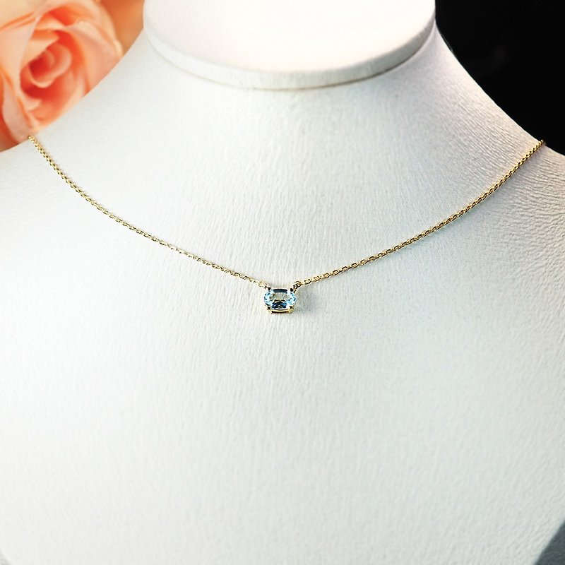 || March Birthstone || Single Aquamarine 925 Sterling Silver Yellow K Color Very Fine Clavicle Necklace - Collar Necklaces - Gemstone Blue