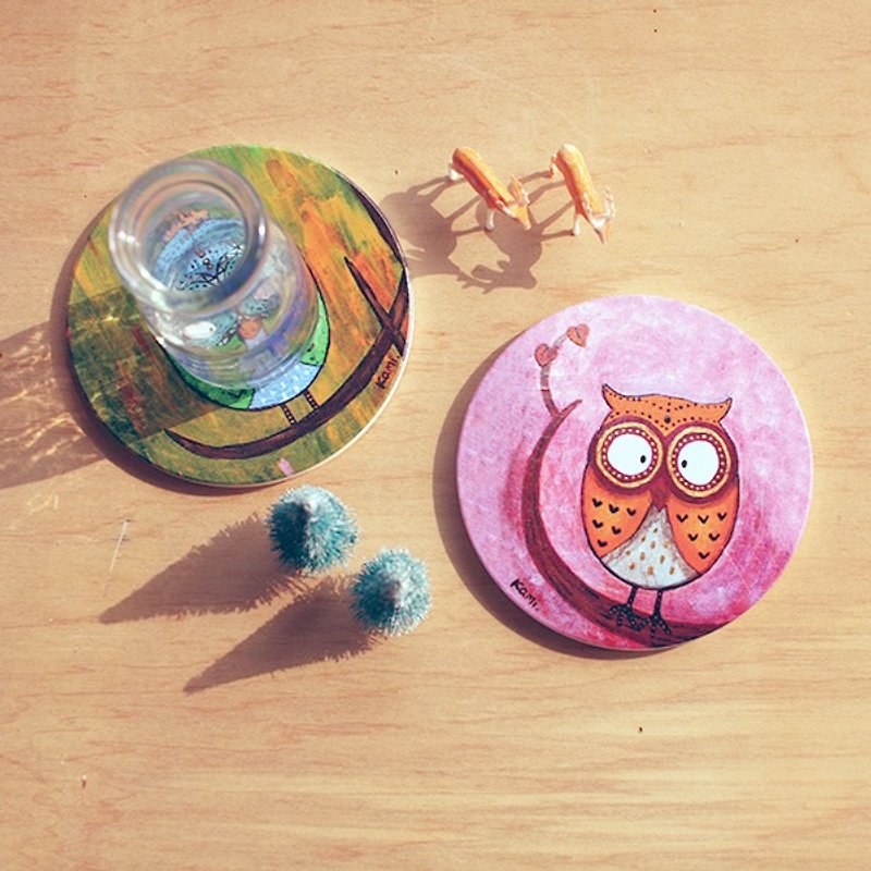 Ceramic coaster | Gold age owl - ที่รองแก้ว - กระดาษ หลากหลายสี