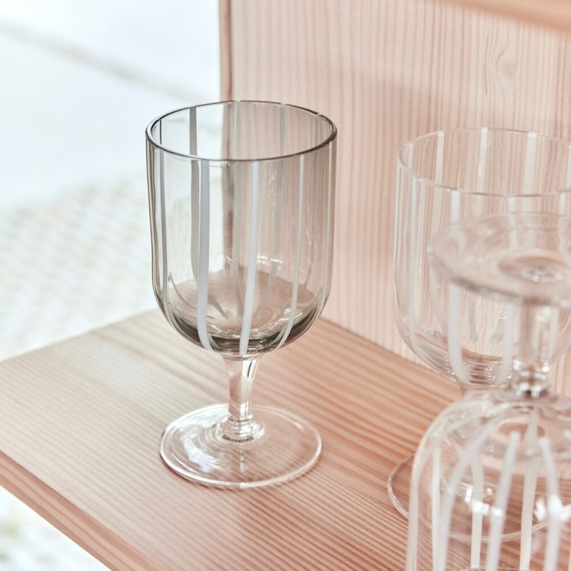 OYOY Mizu條紋手工玻璃杯 2入組 / 高腳酒杯 /  格雷灰 - 玻璃杯 - 玻璃 多色