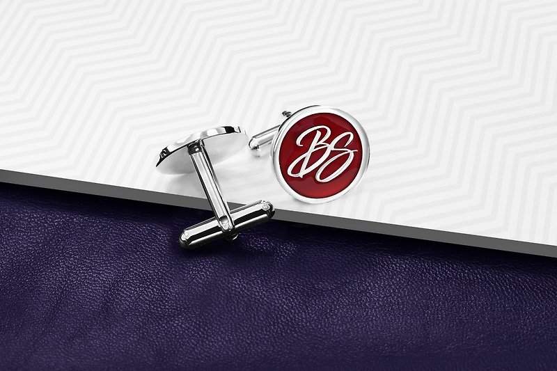 Initials Cufflinks - Personalized Cufflinks with color - Monogram Cufflinks - Cuff Links - Sterling Silver Red